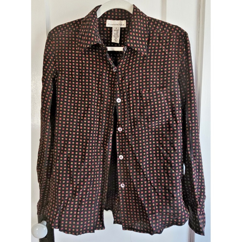 Vintage EVAN-PICONE woman size 8 100% silk button up blouse